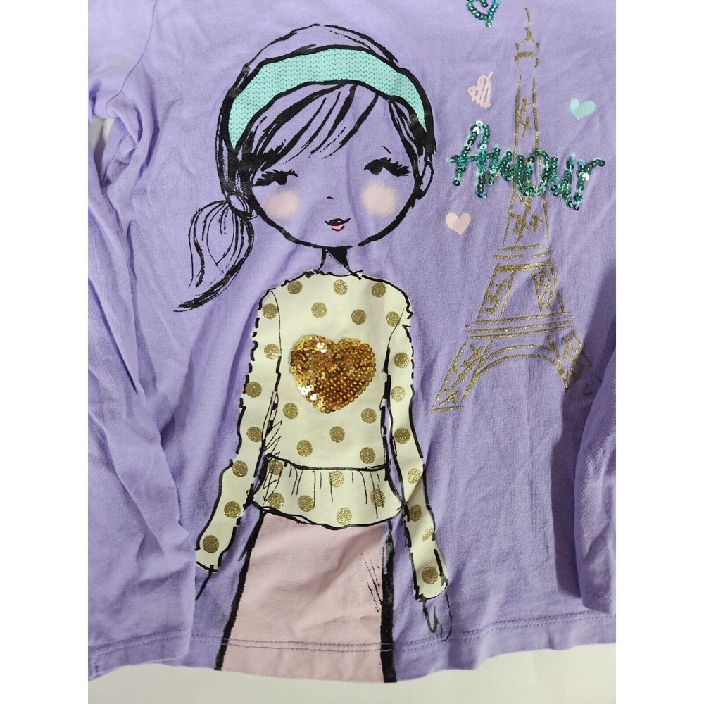 The Place Girls Size Large 10-12 Purple Bling Paris Design Pullover T Shirt